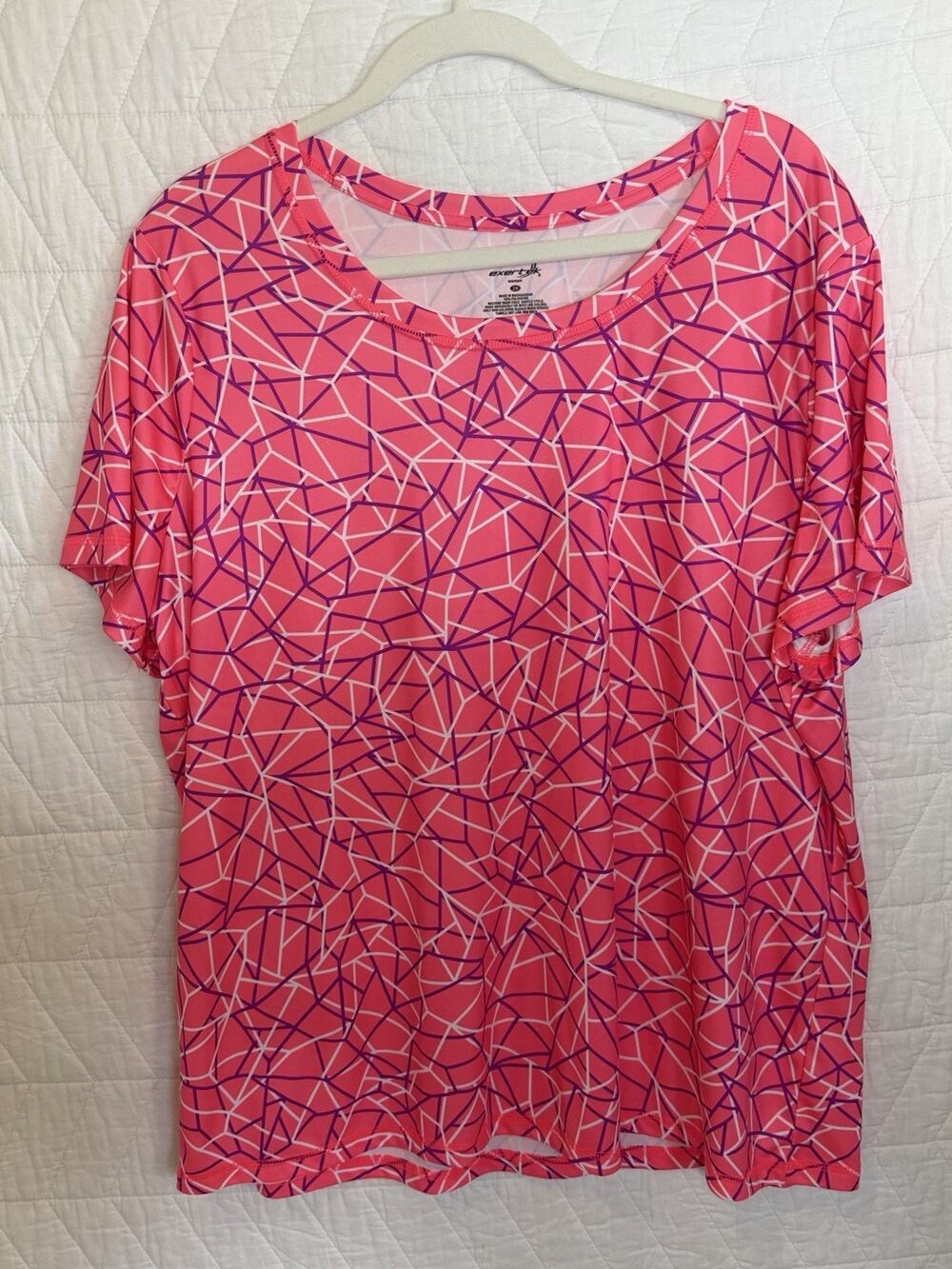 Exertec Shirt Womens 2X Pink Workout Active Top Stretch Short Sleeves
